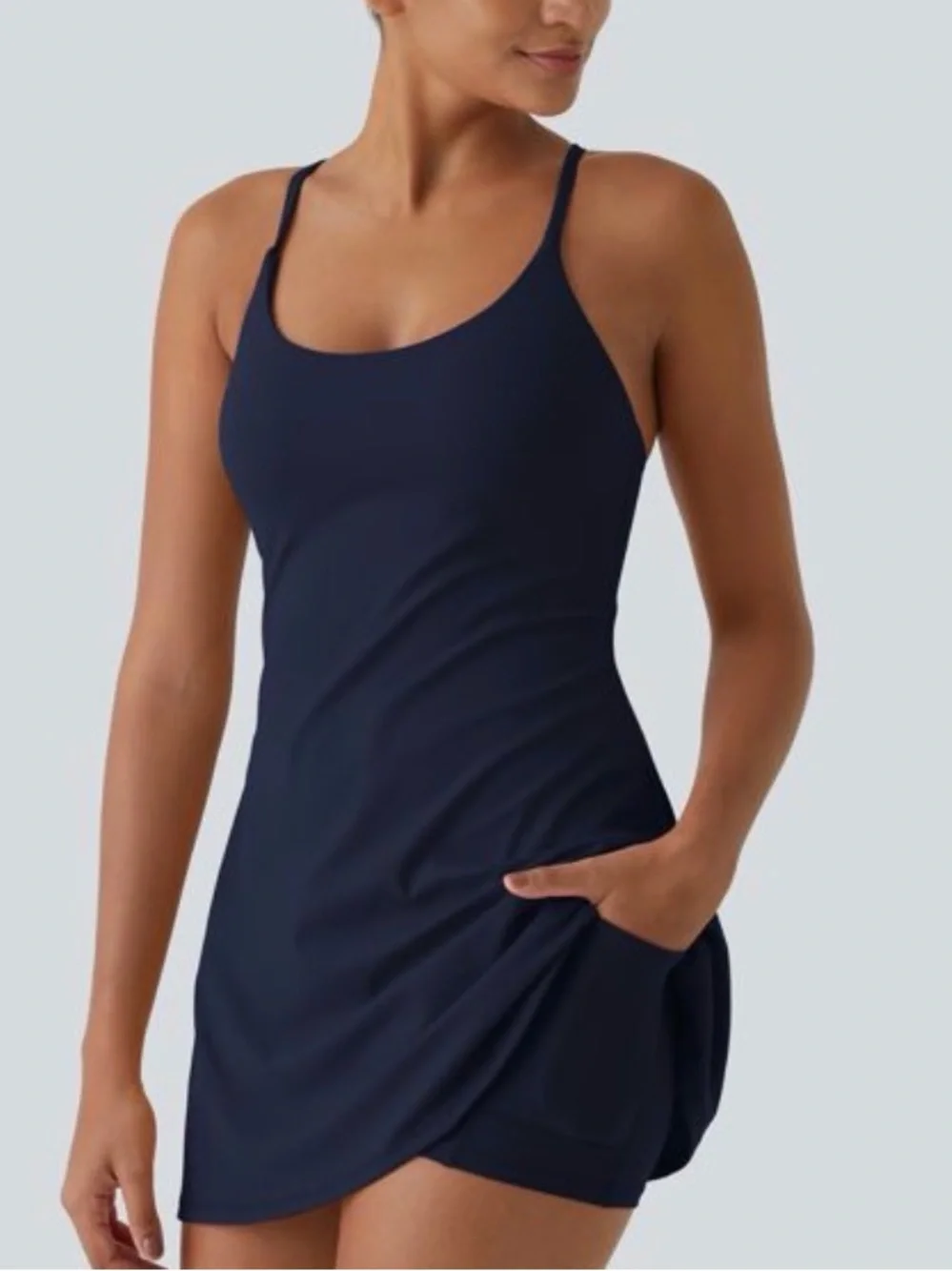 NWT Halara Easy Peezy Navy Active Dress XS 2-in-1 Buttery Soft Pockets